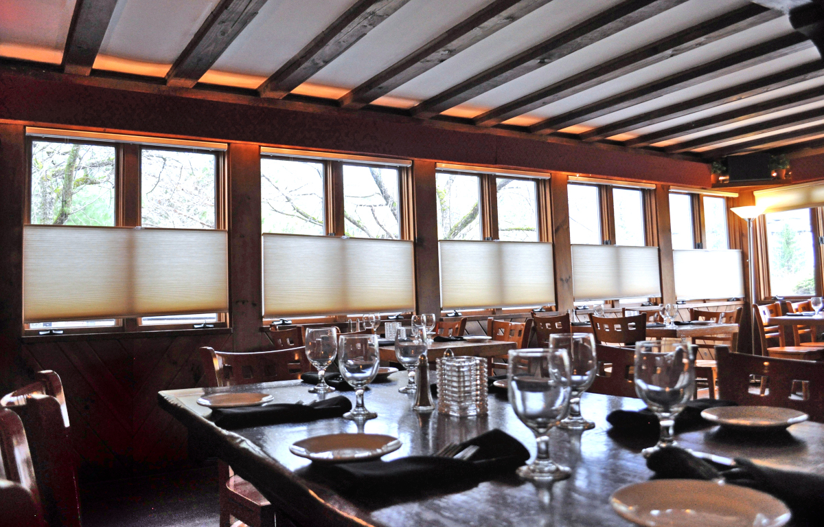 EcoSmart Commercial Top-Down/Bottom-Up Cellular Shades in an Up-Scale Restaurant