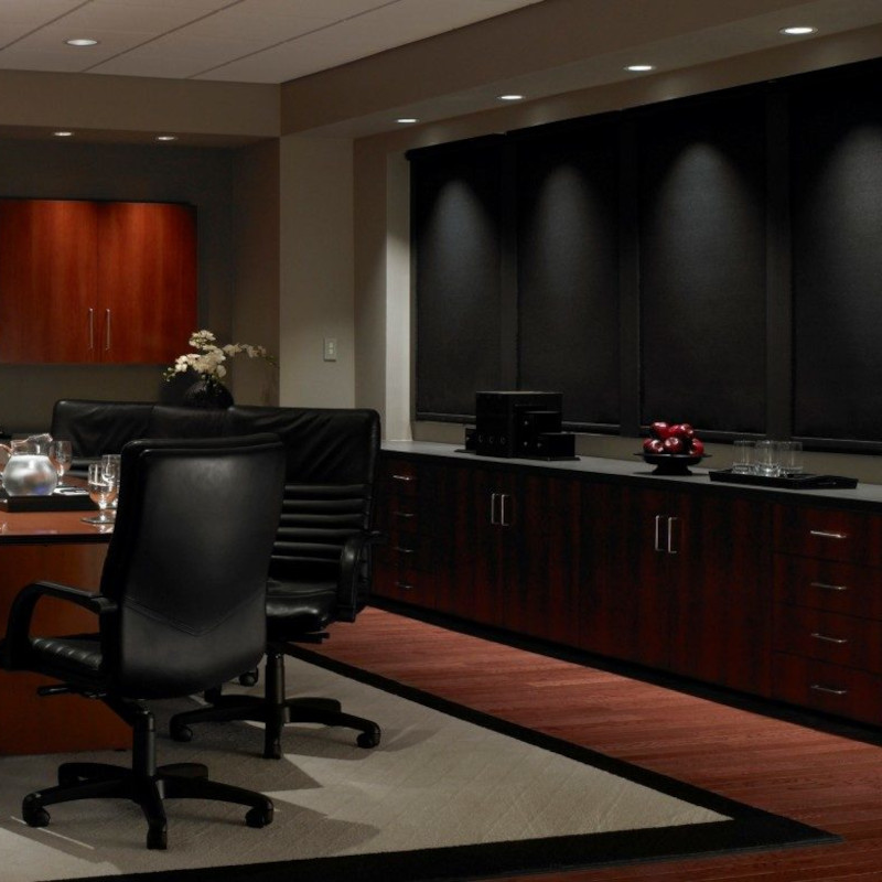 EcoSmart Cordless Blackout Room Darkening Roller Shade in Commercial Dining Area