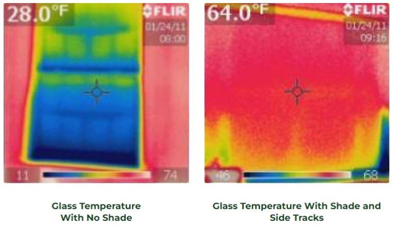 Image showing heat loss on standard window compared to a window with insulating cellular shades